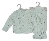 Nové -2set - Mintová sametová mikina se stromy + polodupky Dunnes
