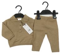 Nové - 2Set - Hnědý úpletový svetr s límečkem + kalhot F&F