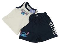 Nové - 2set - Tmavomodré teplákové kraťasy se Stitchem + žebrovaný top Disney