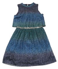 Tmavmodro-modro-zelené trblietavé šaty E-vie