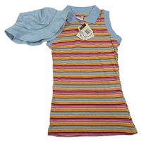 2set - Barevné pruhované polo šaty + světlemodrý klobouk Impidimpi