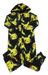 Černá chlupatá kombinéza s kapucí - Pikachu