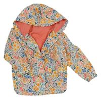 Bílá šusťáková jarní bunda s kytičkami a kapucí Dunnes 