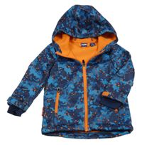 Modro-tmavomodro-oranžová vzorovaná softshellová bunda s kapucňou Lupilu