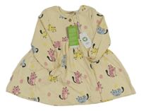 Nové - Smetanové žebrované bavlněné šaty s kočkami Smile