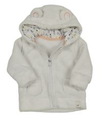 Bílá chlupatá propínací mikina s kapucí 