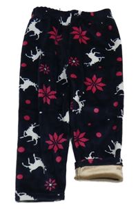 Tmavomodré plyšové zateplené legíny s losy a hvězdičkami