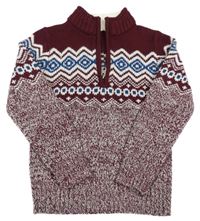 Nové- Mahagonovo-bílý vzorovaný svetr St. Bernard