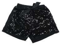 Černé bavlněné slavnostní kraťasy s flitry 