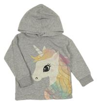 Sivá melírovaná mikina s jednorožcom a kapucňou H&M