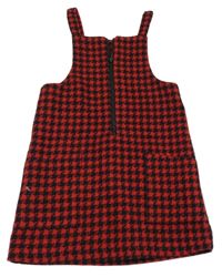 Červeno-čierne kockované vlnené šaty so zipsom Dunnes