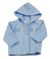 Svetlomodrá prepínaci mikina s nápisom a kapucňou