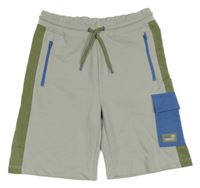 Šedo-khaki teplákové kraťasy s vreckom Kids
