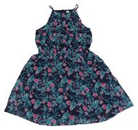 Tmavomodré kvetované šifónové šaty Yigga