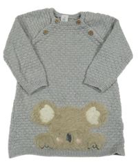 Sivé vzorované pletené šaty s medvedíkom Topomini