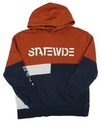 Rezavo-tmavomodro-sivá mikina s nápisom a kapucňou C&A