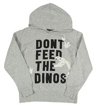 Sivá melírovaná mikina s nápismi a kostrou dinosaura a kapucňou H&M