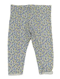 Bielo-modro-žlté kvetované capri legíny s čipkou Mothercare