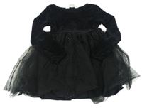Černé žinylkovo/tylové třpytivé šaty H&M