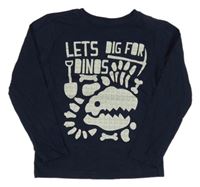 Tmavomodré triko s nápisy a lebkou dinosaura ZEEMAN