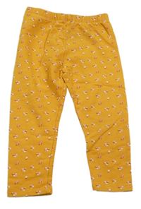 Horčicové teplákové silnější legíny s kvietkami Matalan