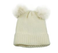 Smetanová žebrovaná pletená čepice s bambulemi PRIMARK