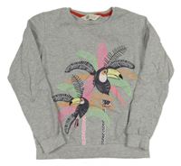 Sivá melírovaná mikina s tukanmi a palmami H&M