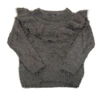 Tmavošedý chlupatý svetr s volánkem BLUE SEVEN