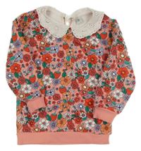 Ružová mikina s kvietkami a jahůdkami a golierikom s madeirou Tu