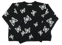 Černý pletený crop svetr s bílými motýlky C&A