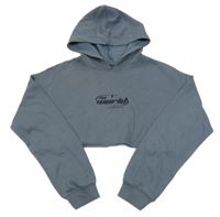 Tmavošedá oversize crop mikina s nápisy a kapucí New Look