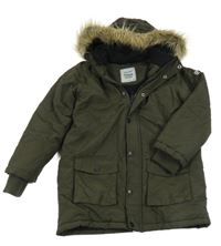 Tmavokhaki šušťáková zimná bunda s kapucňou s kožešinou YIGGA