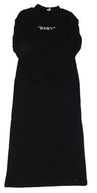 Čierne rebrované elastické maxi šaty s nápisom SHEIN