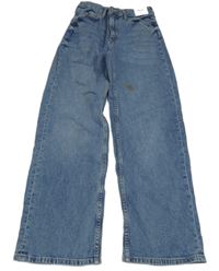 Nové - modré šisované wide leg high waist rifle H&M