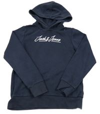 Tmavomodrá mikina s logom a kapucňou JACK&JONES
