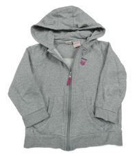 Šedá melírovaná propínací mikina s kočičkou a kapucí s oušky manguun