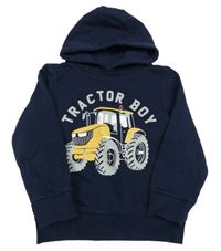 Tmavomodrá mikina s traktorom a nápisom a kapucňou C&A