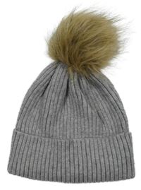 Šedá melírovaná žebrovaná úpletová čepice s bambulí Next