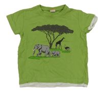 Zeleno-bílé tričko se zvířátky a stromem PUSBLU