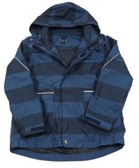 Tmavomodrá pruhovaná šusťáková jarní bunda s odepínací kapucí TCM