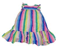 Farebné pruhované plátenné šaty s volánikmi famy