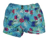 Azurové cargo plátěné kraťasy s květy C&A