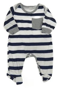 Tmavomodro-bílý pruhovaný overal s kapsou 