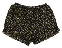Čierne kraťasy s kvietkami a mašlou a volánikmi PRIMARK