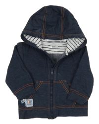 Tmavomodrá melírovaná propínací mikina s lodičkou a kormidlem a kapucí F&F