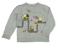 Šedý melírovaný svetr se stavebními stroji H&M