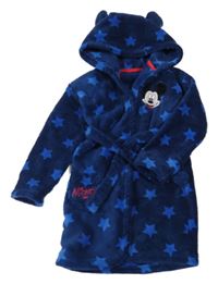 Tmavomodrý plyšový župan s Mickey a modrými hvězdičkami a kapucí George