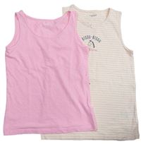 2x Ružová košilka + Lososovo-biela pruhovaná košieľka  s nápismi H&M