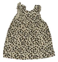 Béžové bavlnené šaty s leopardím vzorom a bambulemi H&M