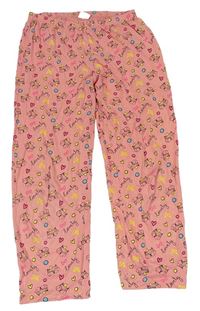 Růžové pyžamové kalhoty s obrázky a nápisy Kids 